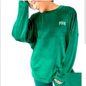 LIMITED EDITION Victoria’s Secret Pink Varsity Crew Holiday Green Top Size XL